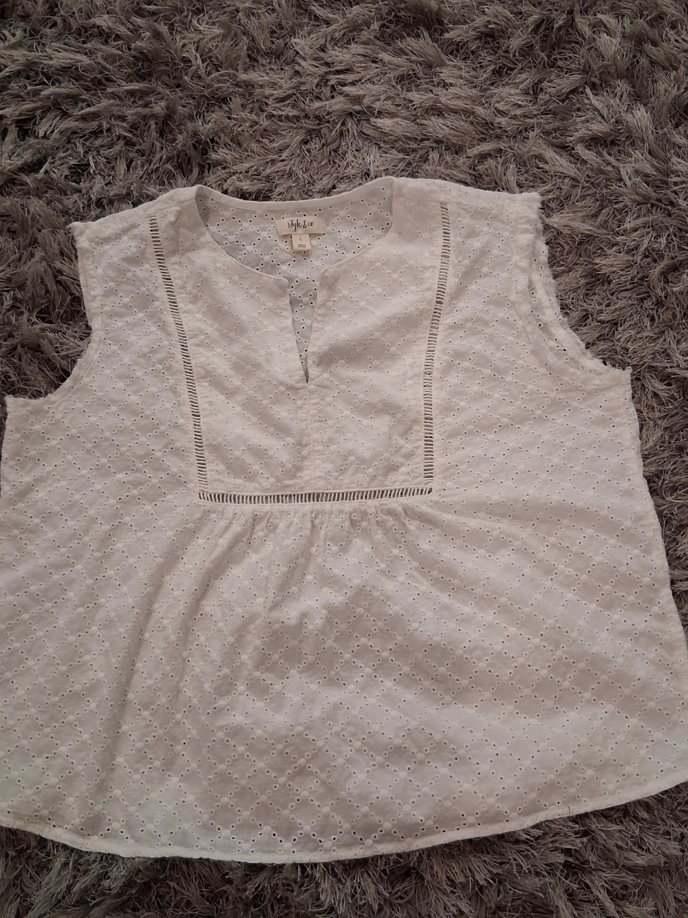 Style & Co. White Eyelet Sleeveless Peasant Blouse